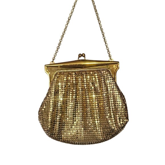 Whiting and Davis Vintage Gold Mesh Evening Purse Chain Handle Kiss Lock Clasp - Picture 1 of 13